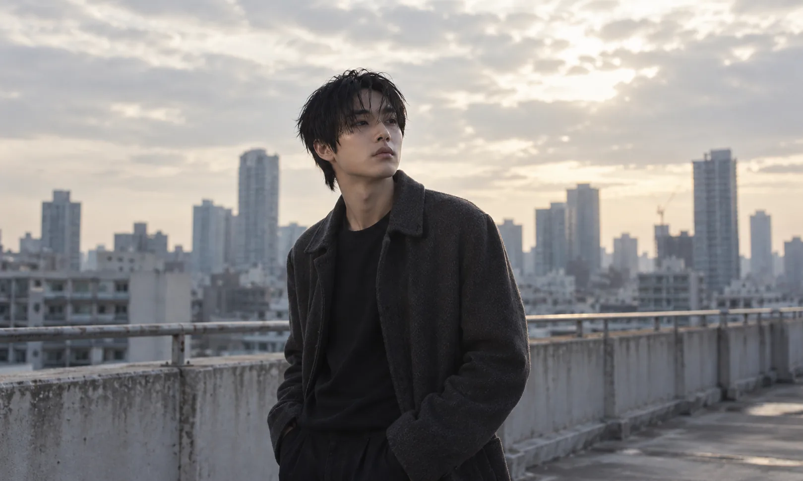 블루 톤 조명과 스모크 속에서 노래하는 NOIR WAVE의 공연 사진